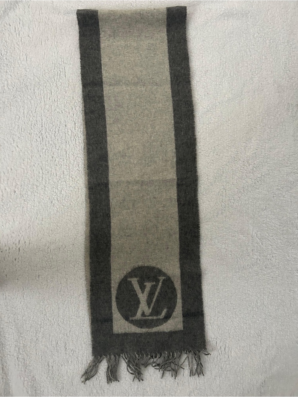 Louis Vuitton Gray Two-Tone Logo Wool Scarf - Picture 1 of 3